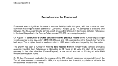 Record summer for Eurotunnel
