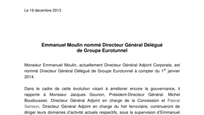 Emmanuel Moulin nommé Directeur Général Délégué  de Groupe Eurotunnel