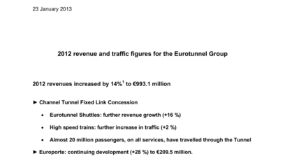 2012 revenue and traffic figures for the Eurotunnel Group