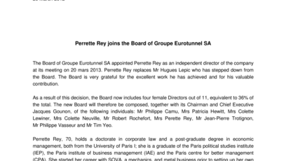 Perrette Rey joins the Board of Groupe Eurotunnel SA