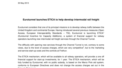 Eurotunnel launches ETICA to help develop intermodal rail freight