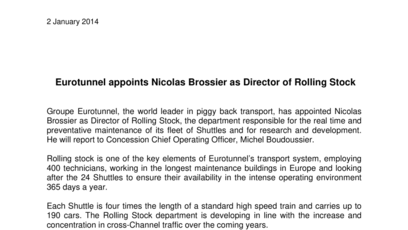 Eurotunnel appoints Nicolas Brossier as Director of Rolling Stock