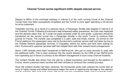 Channel Tunnel carries significant traffic despite reduced service