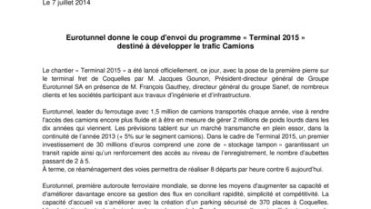Eurotunnel donne le coup d'envoi du programme « Terminal 2015 » destiné à développer le trafic Camions