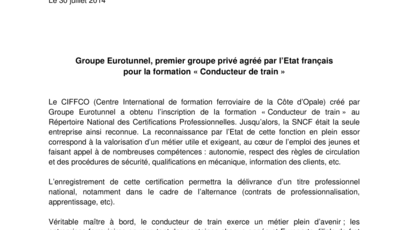 Groupe Eurotunnel, premier groupe privé agréé par l’Etat français pour la formation « Conducteur de train »