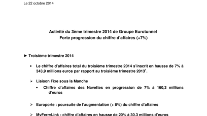 Activité du 3ème trimestre 2014 de Groupe Eurotunnel - Forte progression du chiffre d’affaires (+7%)