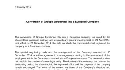 Conversion of Groupe Eurotunnel into a European Company