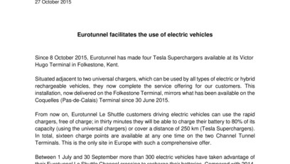 Eurotunnel facilitates the use of electric vehicles