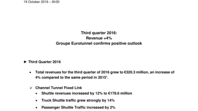 Third quarter 2016:  Revenue +4% - Groupe Eurotunnel confirms positive outlook