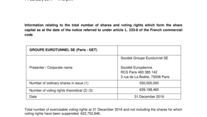 Information relating to the total number of shares and voting rights which form the share capital as at the date of the notice referred to under article L. 233-8 of the French commercial code