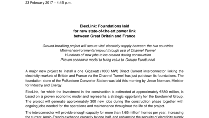 ElecLink: Foundations laid  for new state-of-the-art power link  between Great Britain and France