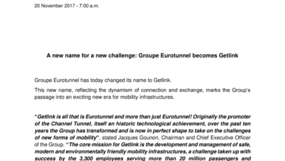 A new name for a new challenge: Groupe Eurotunnel becomes Getlink
