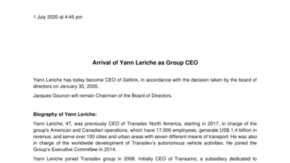 Arrival of Yann Leriche as Group CEO