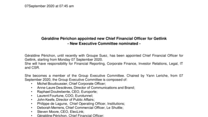 Géraldine Périchon appointed new Chief Financial Officer for Getlink  - New Executive Committee nominated