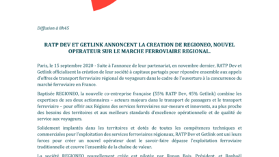 RATP Dev and Getlink launch Régionéo, a new railway operator (French Version)