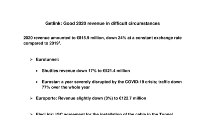 Getlink: Good 2020 revenue in difficult circumstances