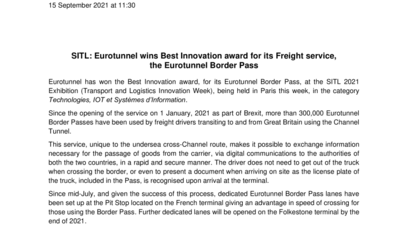 SITL: Eurotunnel wins Best Innovation award for its Freight service, the Eurotunnel Border Pass