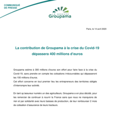 CP_LA CONTRIBUTION DE GROUPAMA À LA CRISE DU COVID-19 DÉPASSERA 400 MILLIONS D’EUROS_14042020