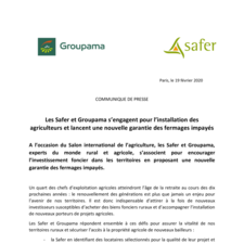 COMMUNIQUÉ_LES SAFER ET GROUPAMA S_ENGAGENT POUR L’INSTALLATION DES AGRICULTEURS ET LANCENT UNE NOUVELLE GARANTIE DES FERMAGES IMPAYÉS – 19 02 2020.pdf