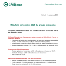 Communiqué de presse Groupama Résultats semestriels 2026