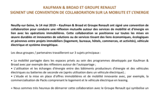 Kaufman & Broad et le groupe Renault signent une convention de collaboration sur la mobilité et l’énergie