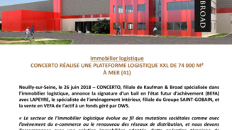 Concerto réalise une plateforme logistique XXL de 74 000 m² à Mer (41)