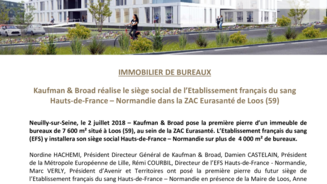 Kaufman & Broad réalise le siège social de l’Etablissement français du sang Hauts-de-France – Normandie dans la ZAC Eurasanté de Loos (59)