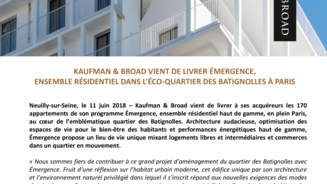 Kaufman & Broad vient de livrer Emergence, ensemble résidentiel dans l'éco-quartier des Batignolles à Paris