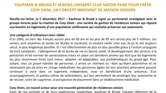 Kaufman & Broad et Serenis unissent leur savoir-faire pour créer COSY DIEM, un concept innovant