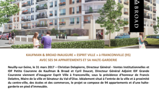Kaufman & Broad inaugure Esprit Ville à Franconville (95) avec ses 94 appartements et sa halte-garderie