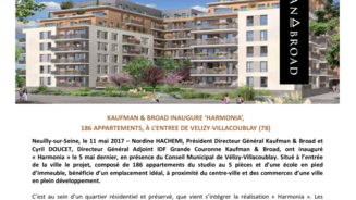 Kaufman & Broad inaugure Harmonia, 186 appartements à l'entrée de Velizy-Villacoublay (78)