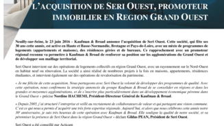 Kaufman & Broad annonce l’acquisition de Seri Ouest, promoteur immobilier en region grand ouest