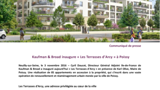 Kaufman & Broad inaugure « Les Terrasses d’Arcy » à Poissy