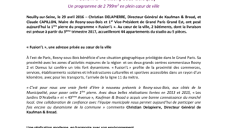 Kaufman & Broad pose la 1ère pierre du programme « FUSION’L » à Rosny-sous-bois (93)