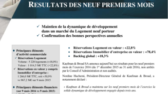 Résultats des neuf premiers mois 2016