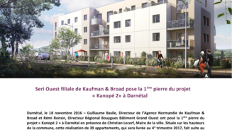 Seri Ouest filiale de Kaufman & Broad pose la 1ère pierre du projet « Kanopé 2» à Darnétal