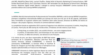 URBISMART, portée par KAUFMAN & BROAD et AFFINE, remporte la première édition du concours mondial des startups lancée à l’occasion du MIPIM