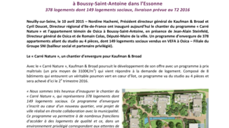 Kaufman & Broad inaugure le chantier du programme « Carré Nature » à Boussy-Saint-Antoine dans l'Essonne