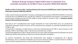 Kaufman & Broad remporte l'appel d'offres pour la réalisation d'un ensemble immobilier de 70 000 m² dans le quartier PARIS RIVE GAUCHE