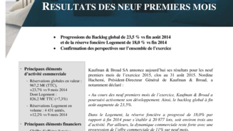 Résultats des neuf premiers mois 2015