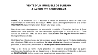 Vente d'un immeuble de bureaux à la société BOURSORAMA