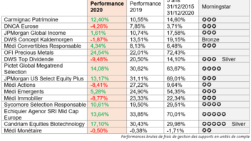 [INFOGRAPHIE] Unités de compte assurance vie - performances 2020