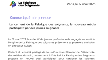 [Communiqué PDF] La Fabrique des Soignants annonce ses émissions sur Twitch