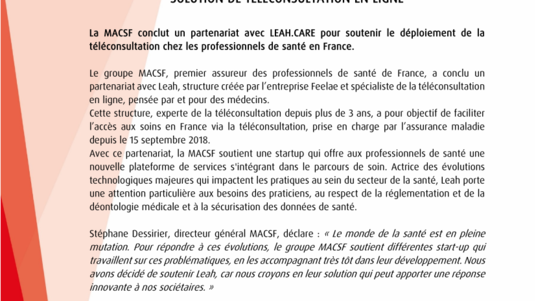 La MACSF signe un partenariat avec Leah, solution de téléconsultation en ligne