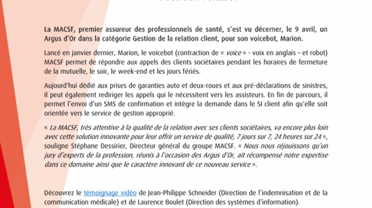Un Argus d'Or « Gestion de la relation client » pour le voicebot de la MACSF