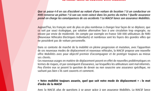 [PDF] La MACSF lance sa nouvelle offre Mobilités