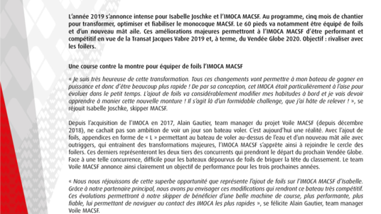 Des foils pour Isabelle Joschke sur l’IMOCA MACSF en 2019