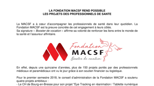 La Fondation MACSF rend possible les projets de professionnels de santé