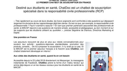 La MACSF lance ChatDoc, le premier chatbot de souscription en France