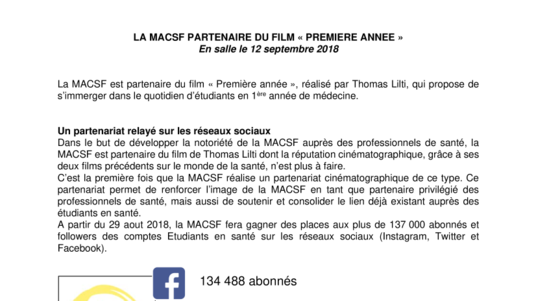 La MACSF partenaire du film "Première année"